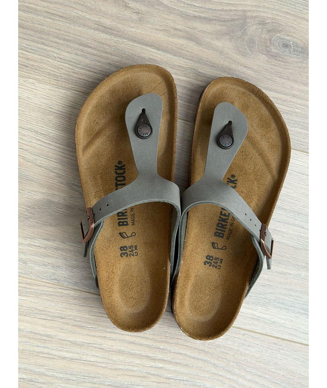 BIRKENSTOCK Серые кожаные сабо, фото 3
