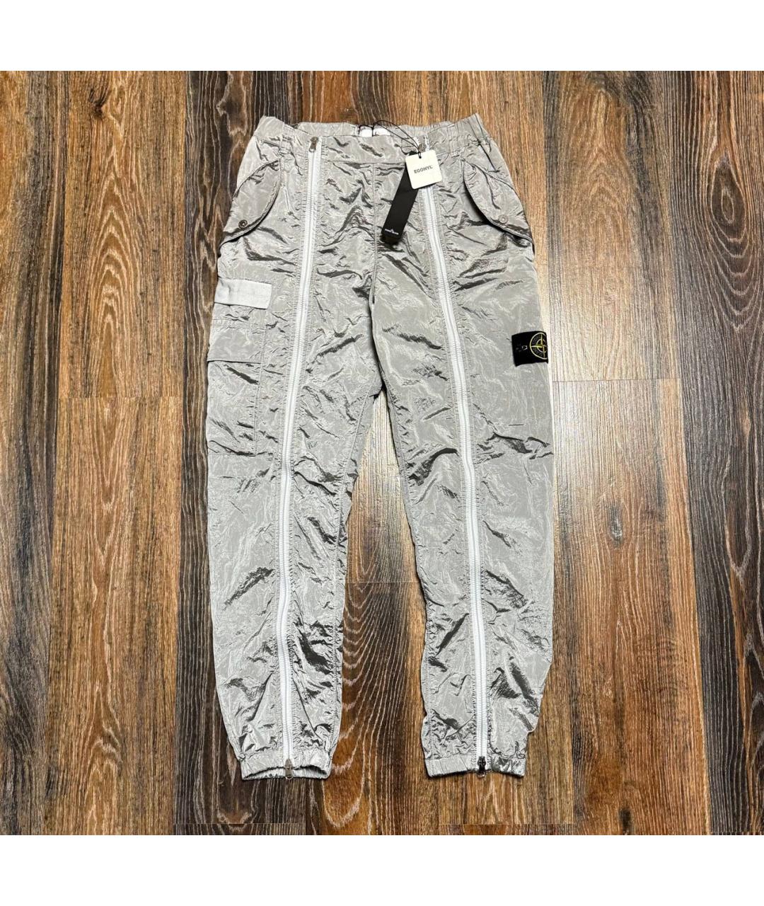 STONE ISLAND Серебряные полиамидовые повседневные брюки, фото 6