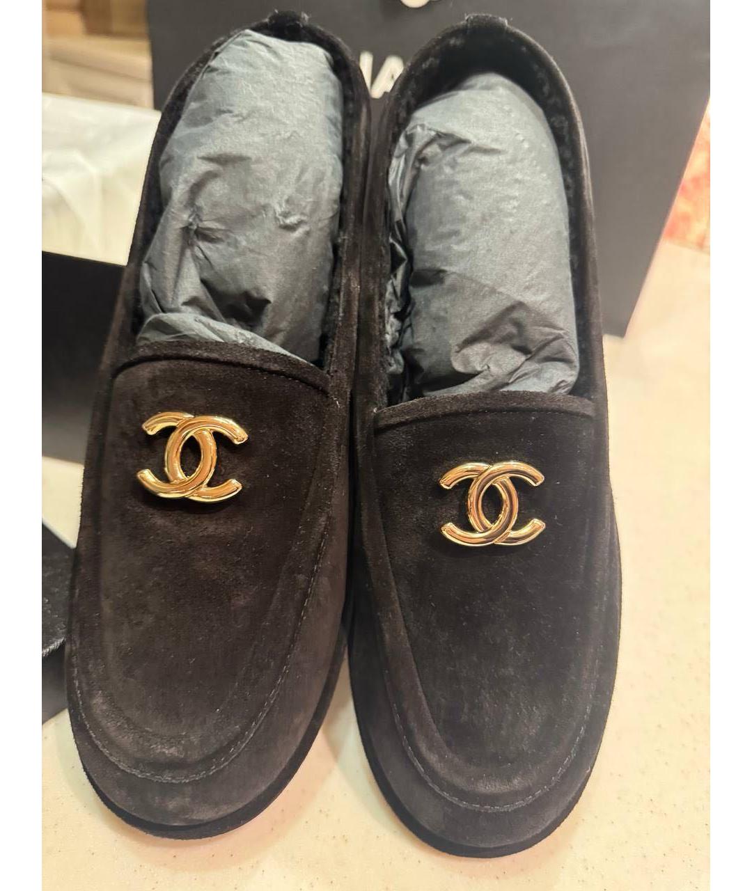 CHANEL Черные замшевые лоферы, фото 5