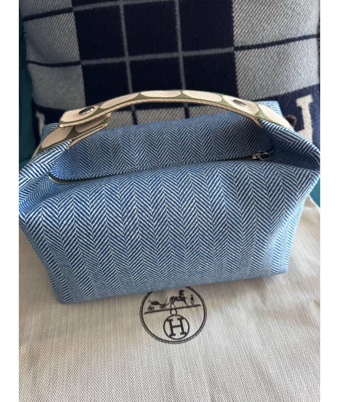 HERMES Голубая хлопковая косметичка, фото 3