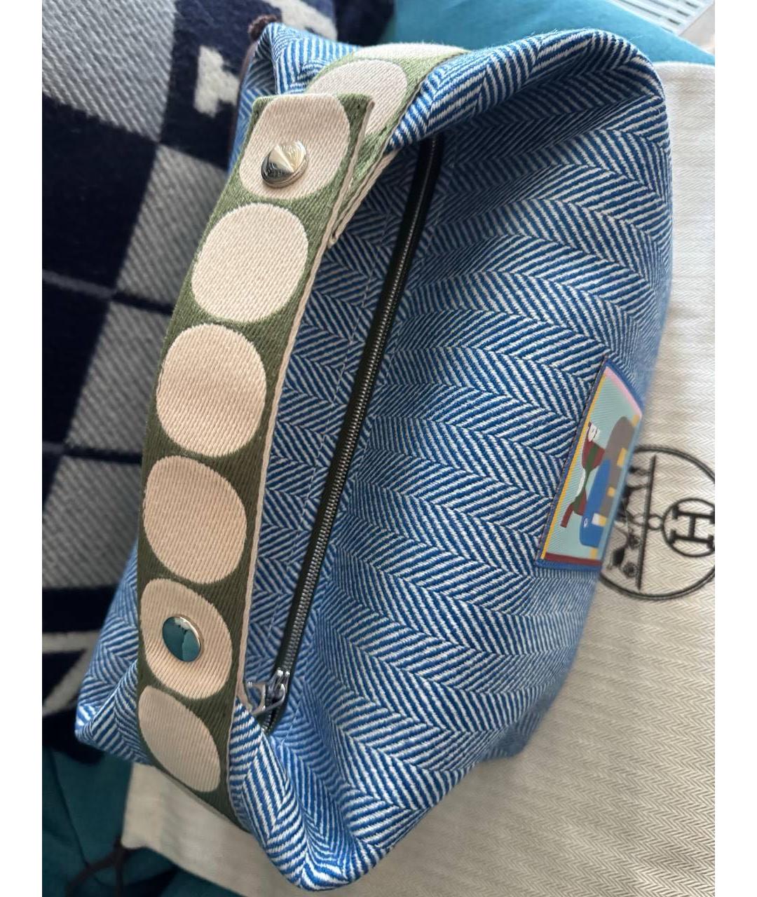 HERMES Голубая хлопковая косметичка, фото 2