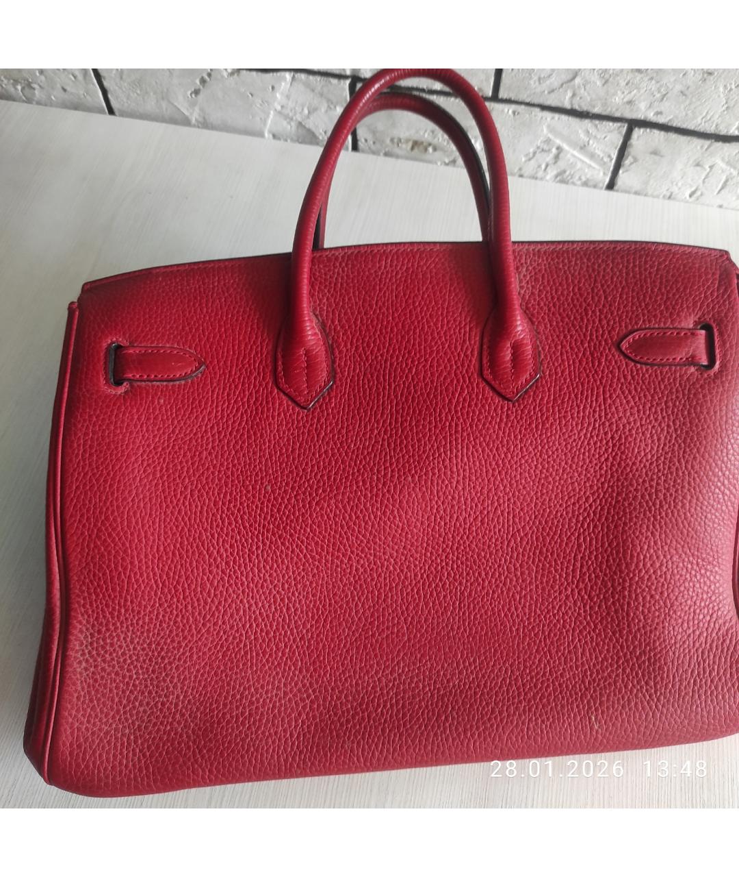HERMES Красная кожаная сумка с короткими ручками, фото 3
