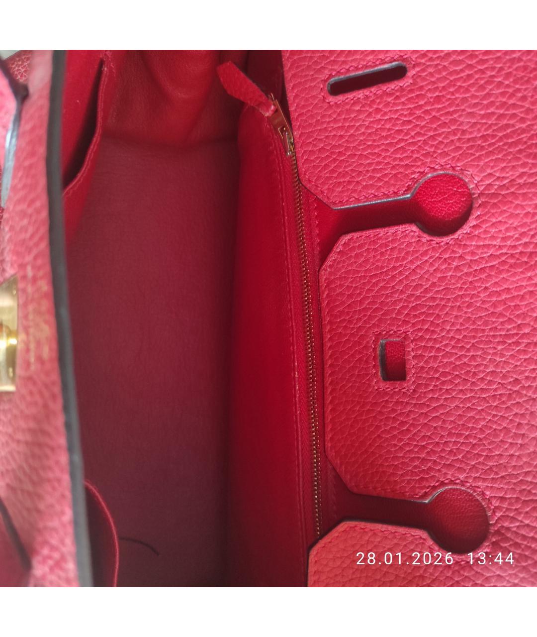 HERMES Красная кожаная сумка с короткими ручками, фото 4