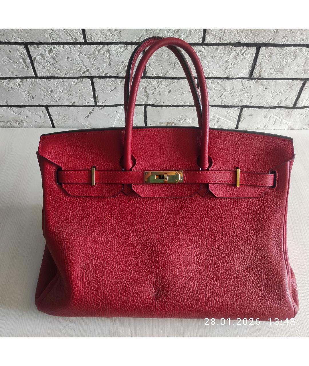 HERMES Красная кожаная сумка с короткими ручками, фото 5