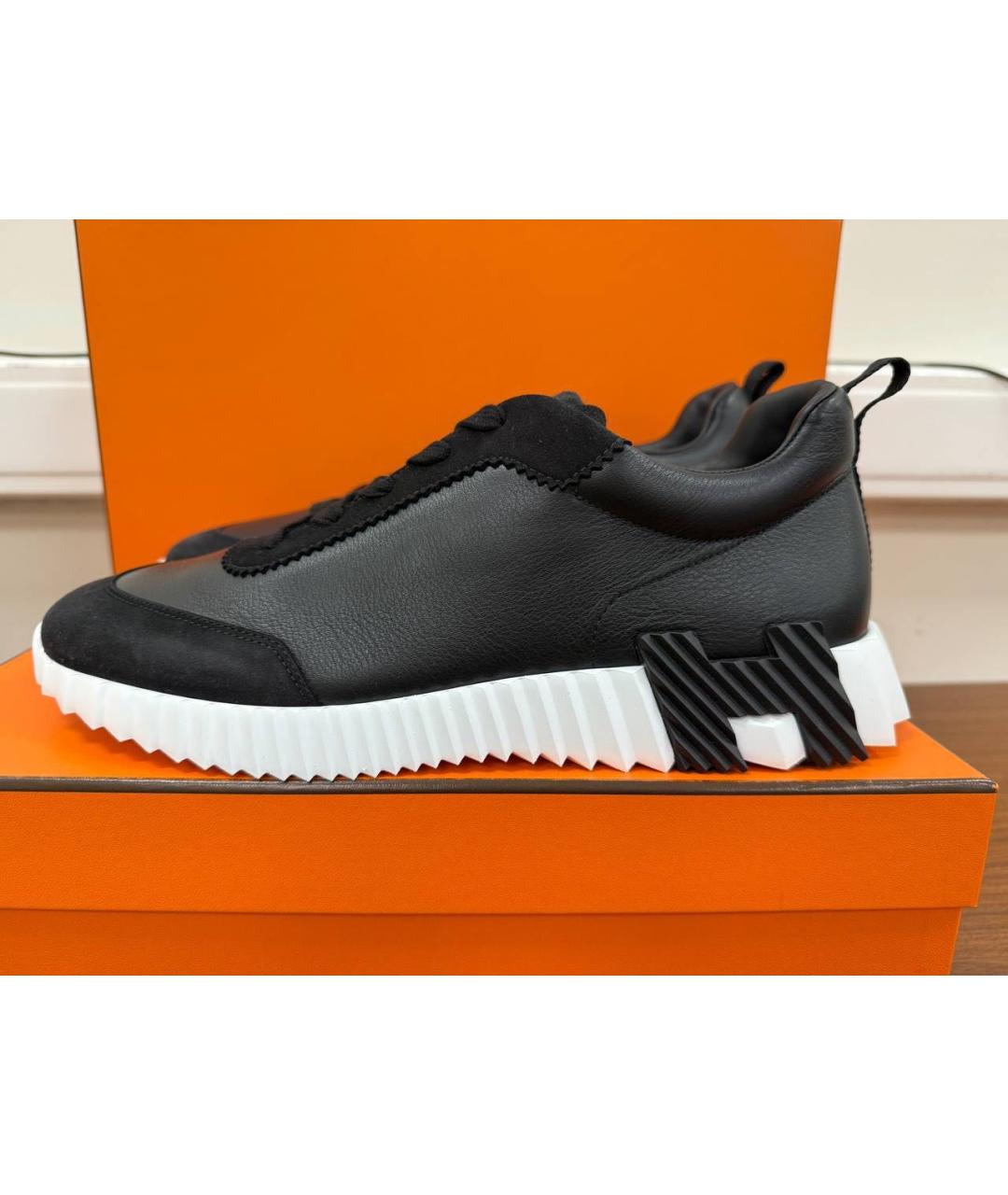 HERMES Черные кожаные низкие кроссовки / кеды, фото 6