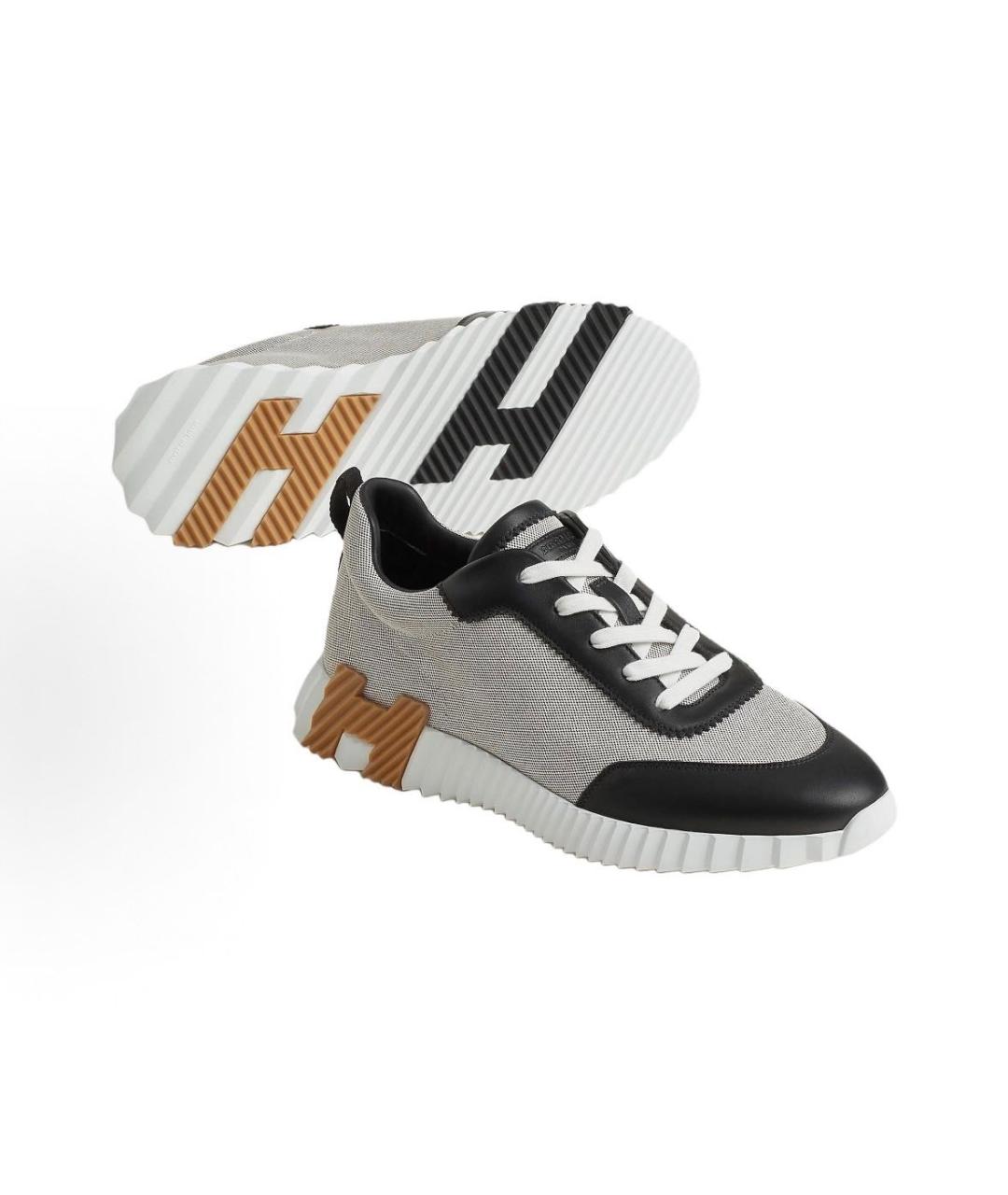 HERMES Серые кожаные низкие кроссовки / кеды, фото 5