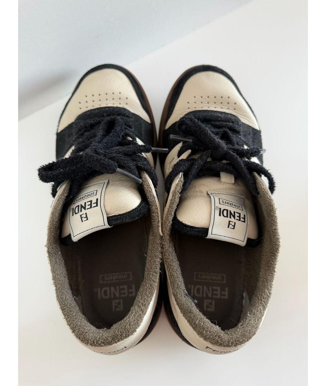 FENDI Бежевые кожаные кеды, фото 3