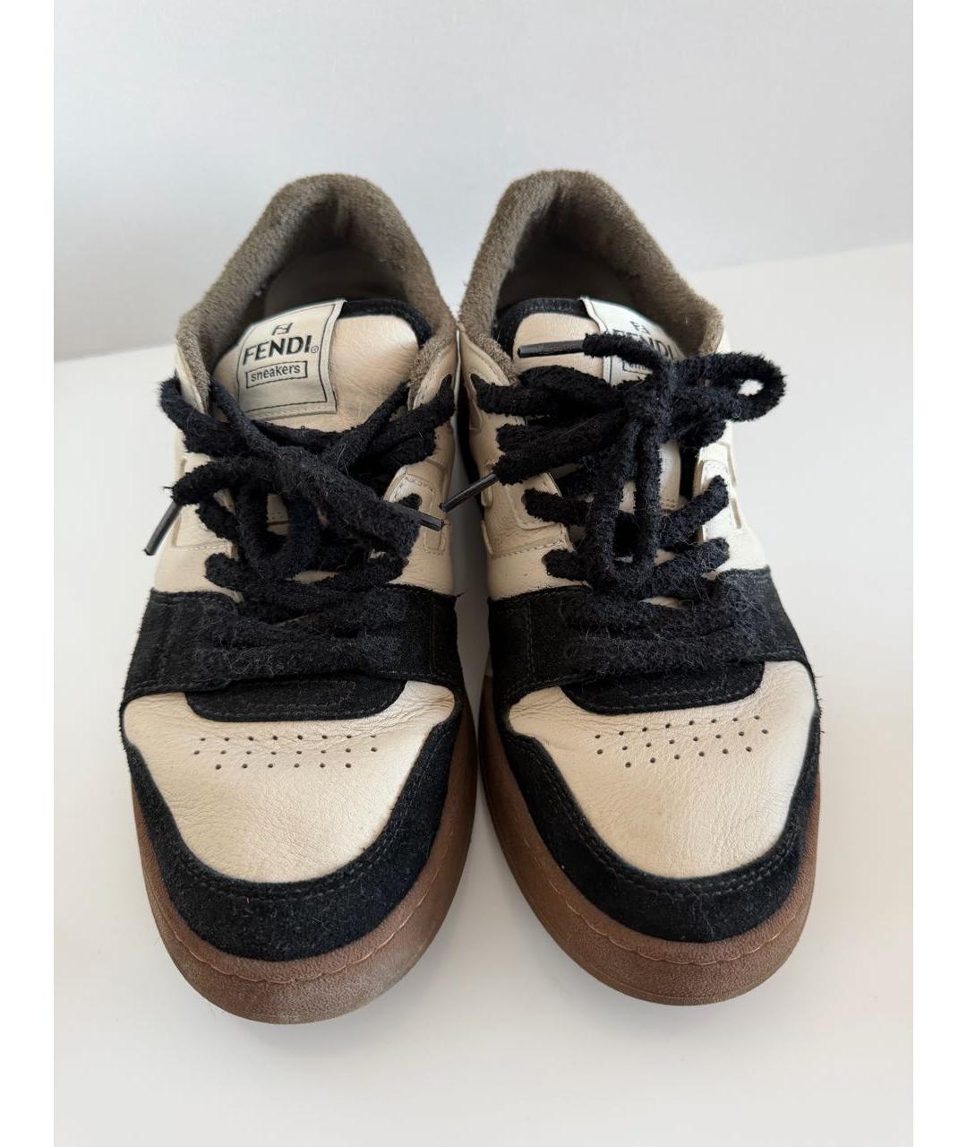 FENDI Бежевые кожаные кеды, фото 2