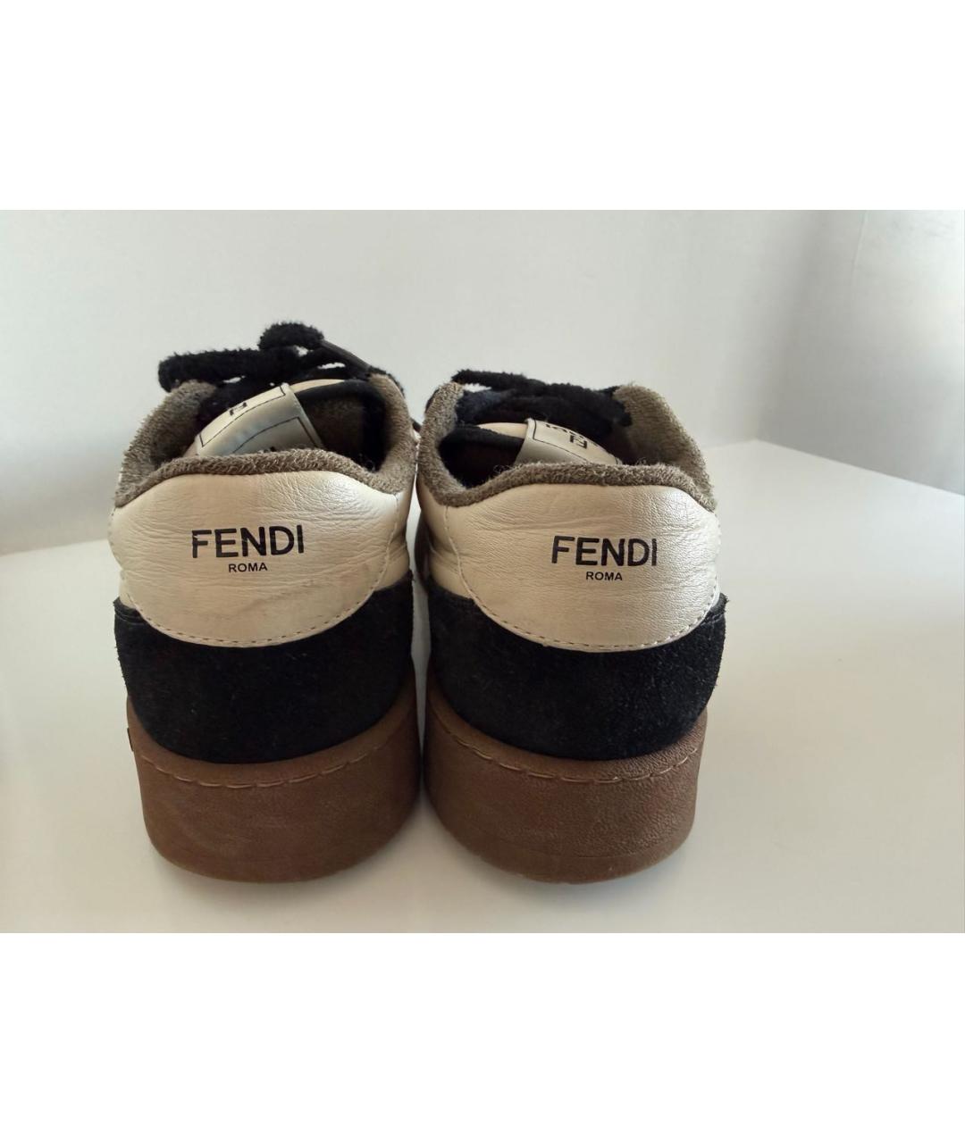 FENDI Бежевые кожаные кеды, фото 4