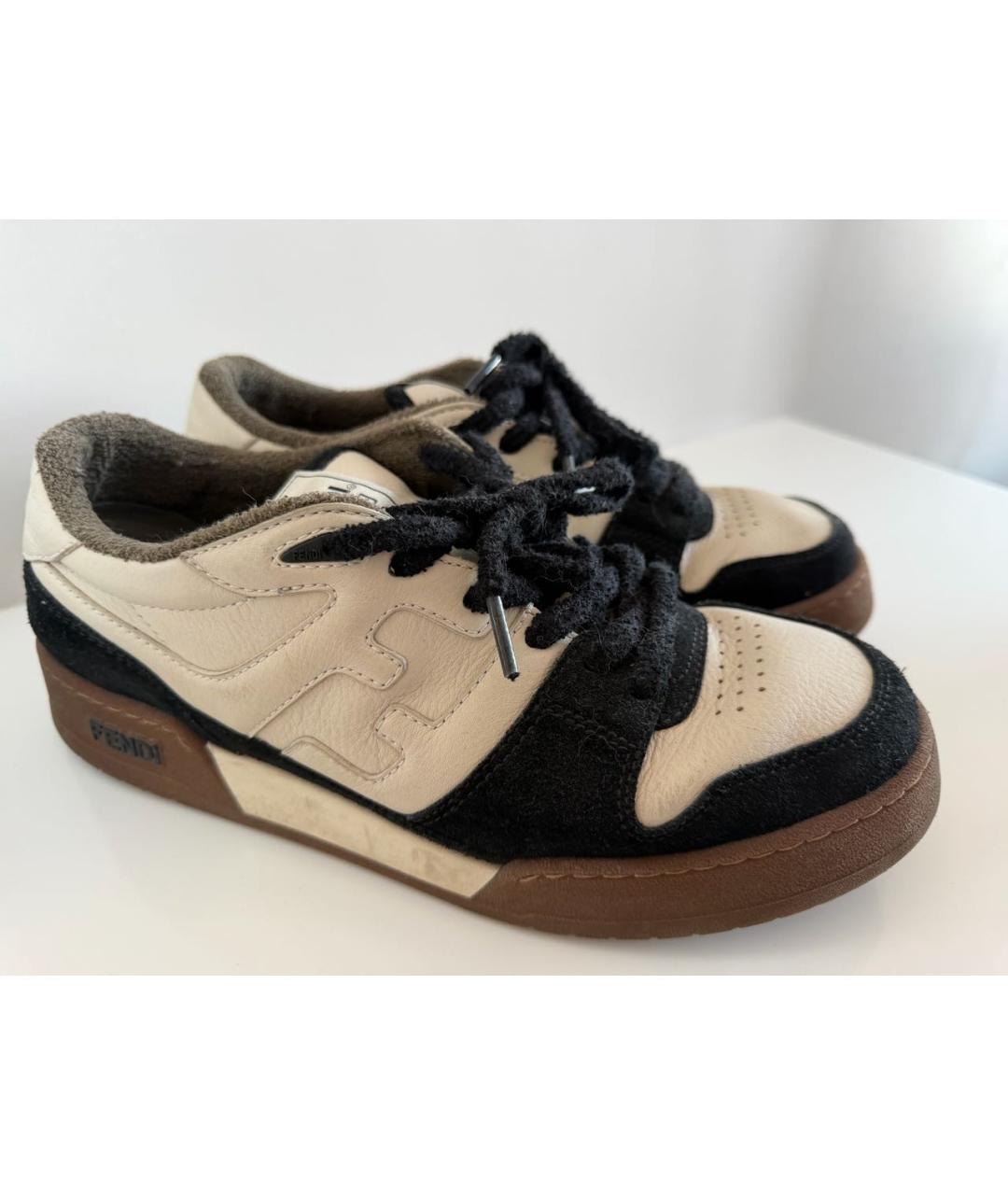FENDI Бежевые кожаные кеды, фото 5