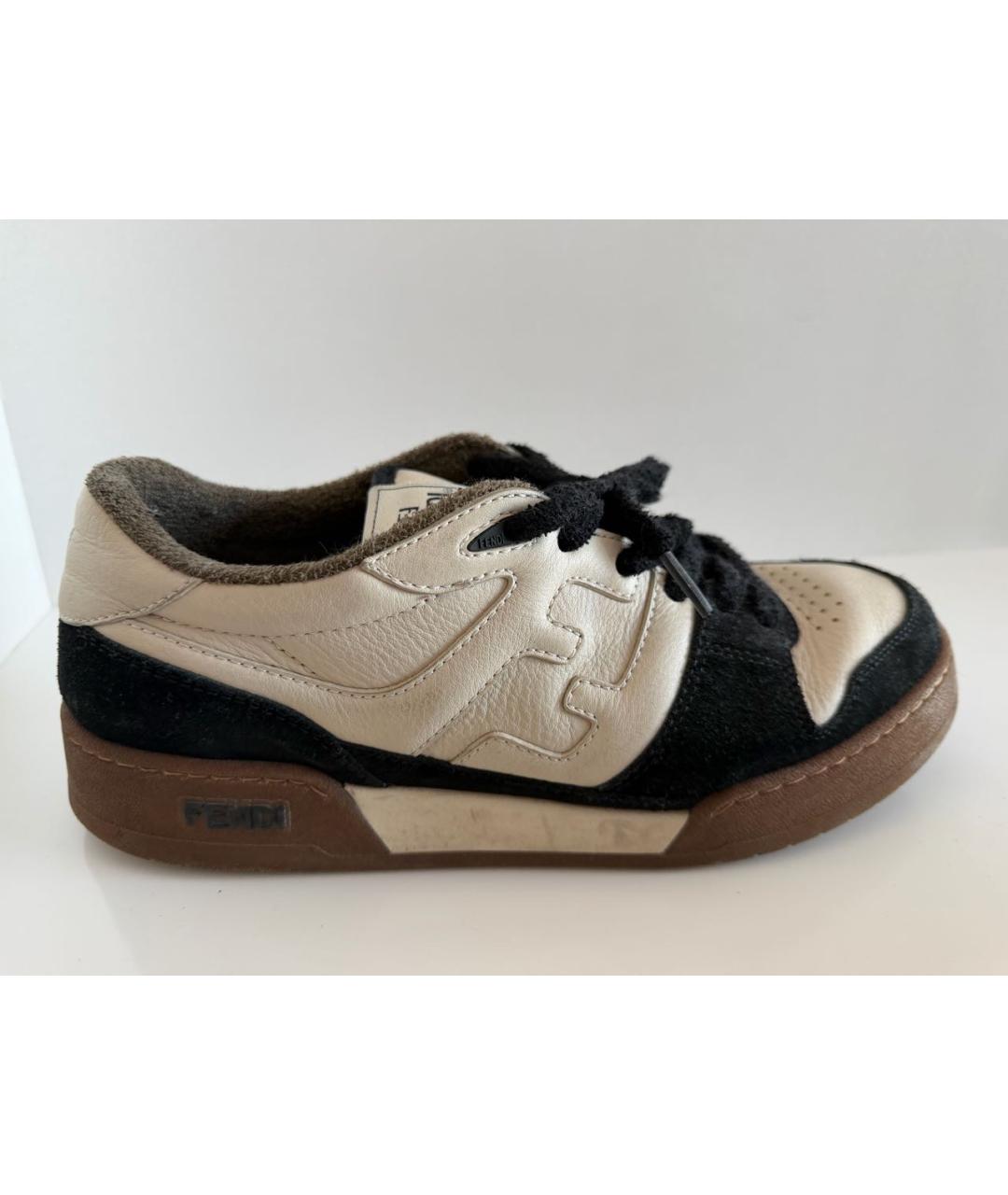 FENDI Бежевые кожаные кеды, фото 6