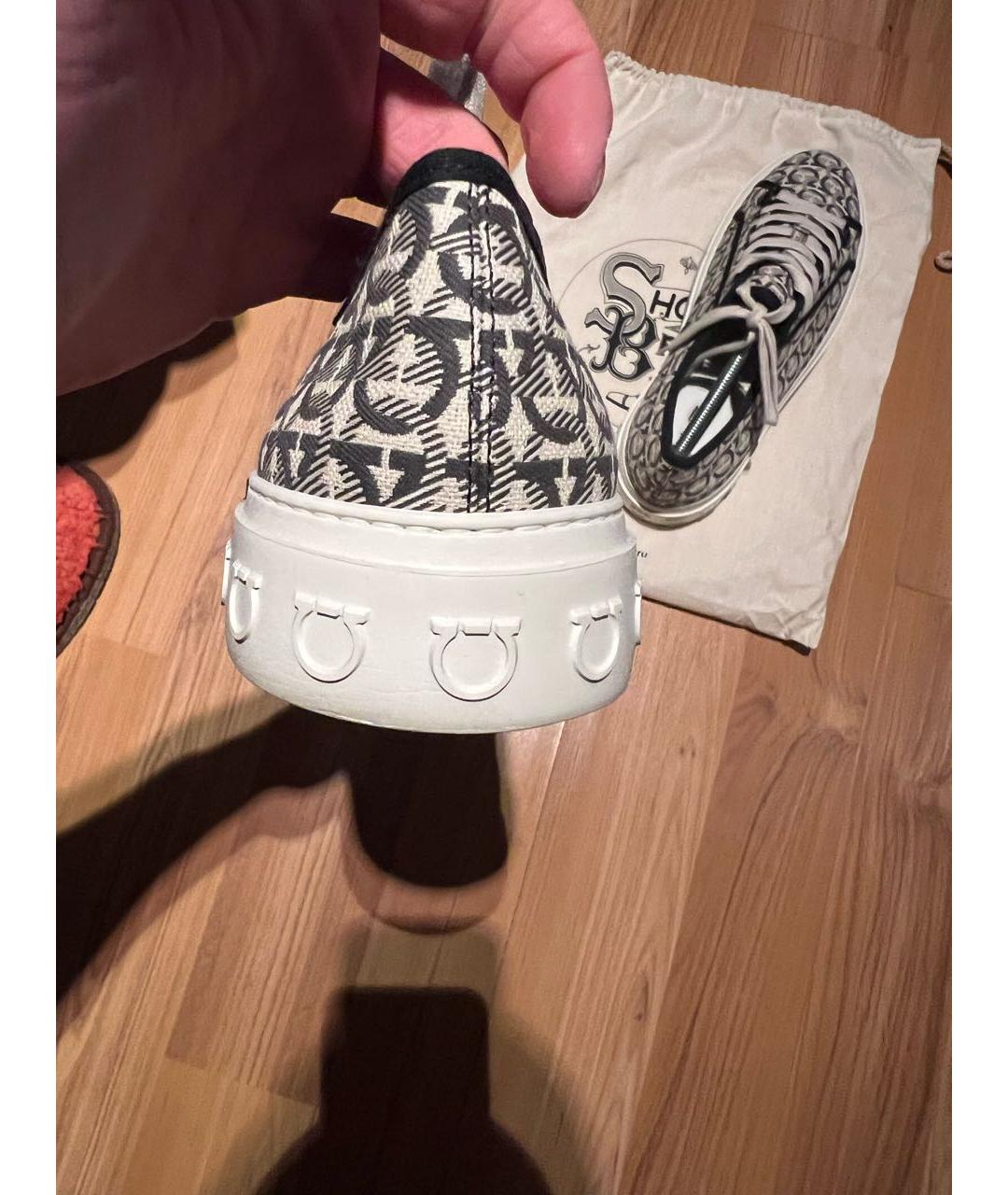 FERRAGAMO Белые текстильные низкие кроссовки / кеды, фото 6