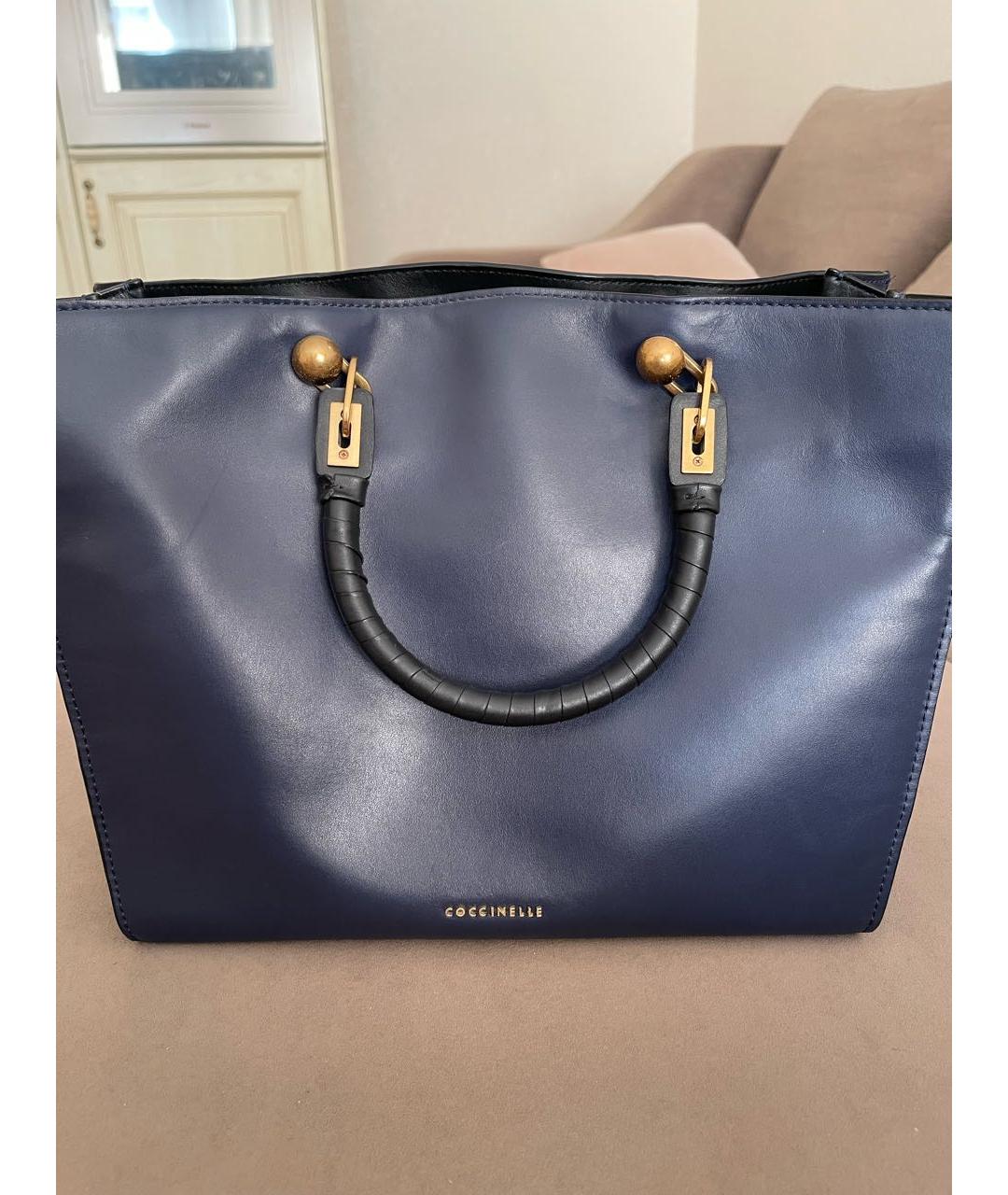 COCCINELLE Темно-синяя кожаная сумка тоут, фото 5