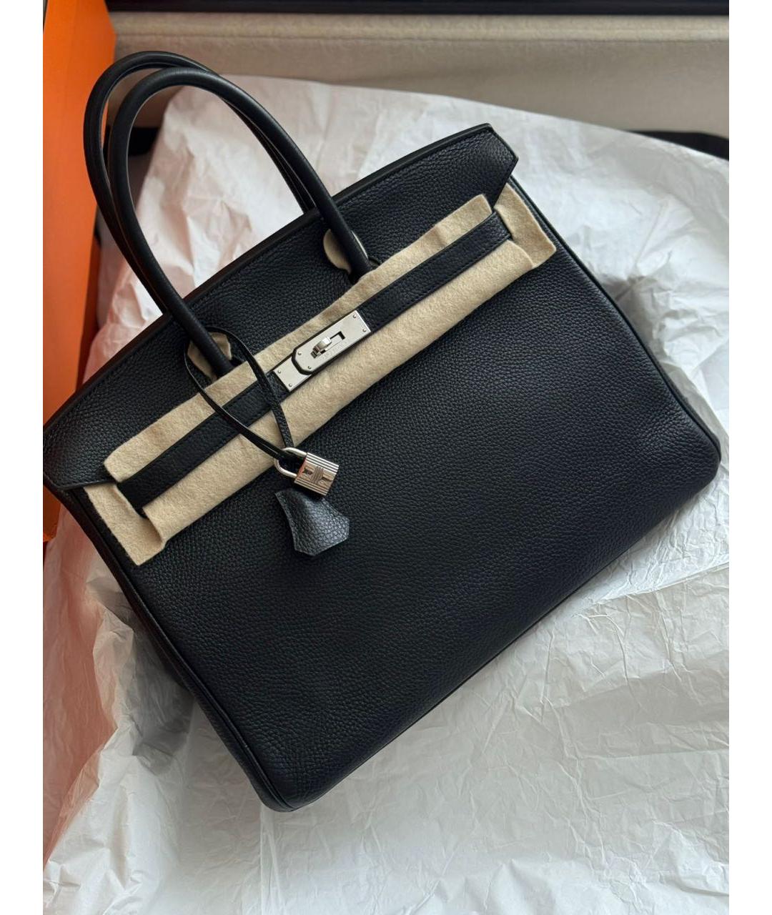 HERMES Черная кожаная сумка с короткими ручками, фото 8