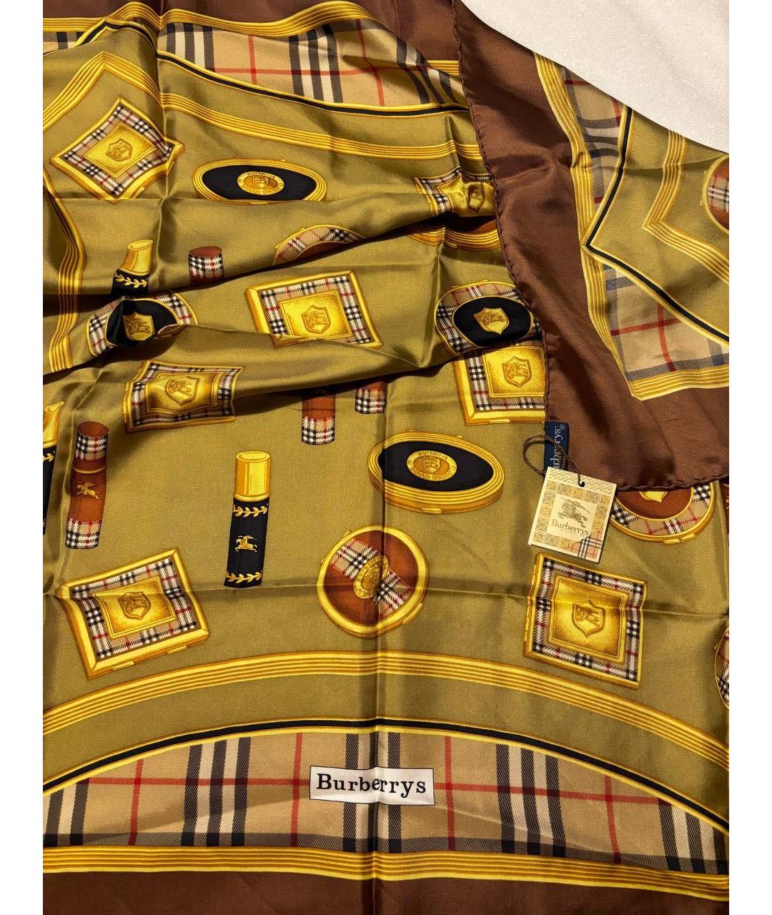 BURBERRY Хаки шелковый платок, фото 6