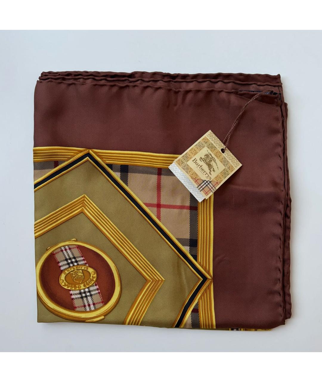 BURBERRY Хаки шелковый платок, фото 8