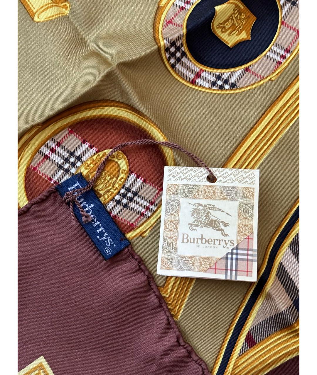 BURBERRY Хаки шелковый платок, фото 4