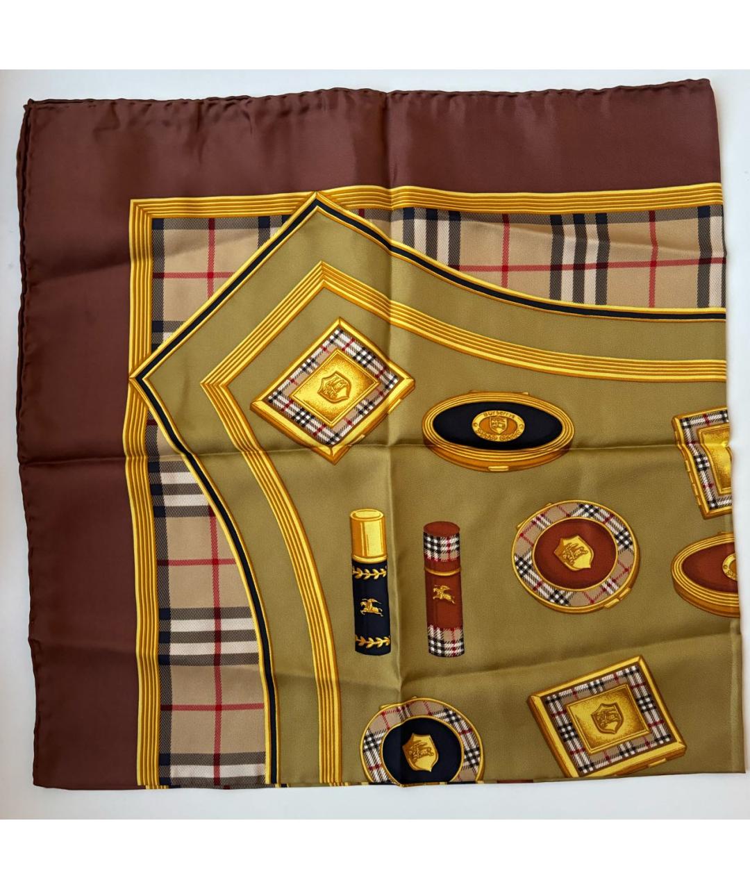 BURBERRY Хаки шелковый платок, фото 5