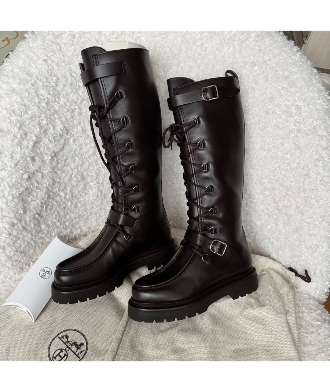 HERMES Коричневые кожаные сапоги, фото 7