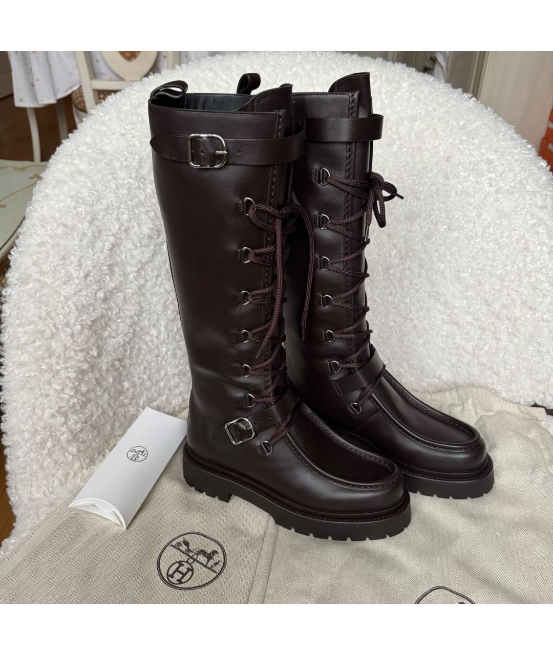 HERMES Коричневые кожаные сапоги, фото 6