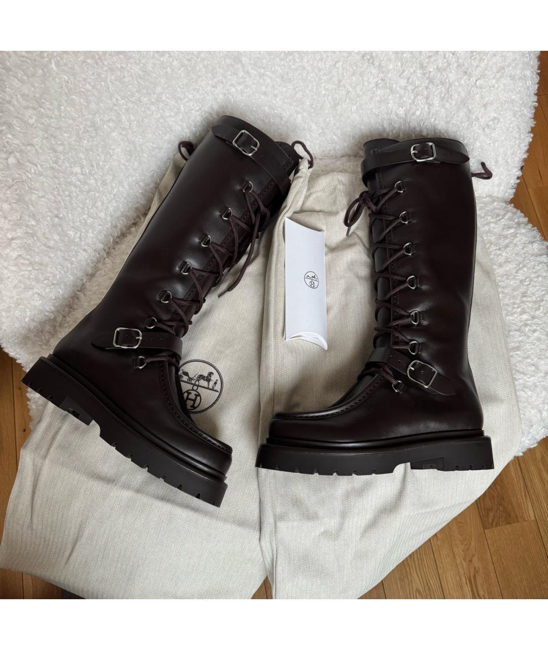 HERMES Коричневые кожаные сапоги, фото 8