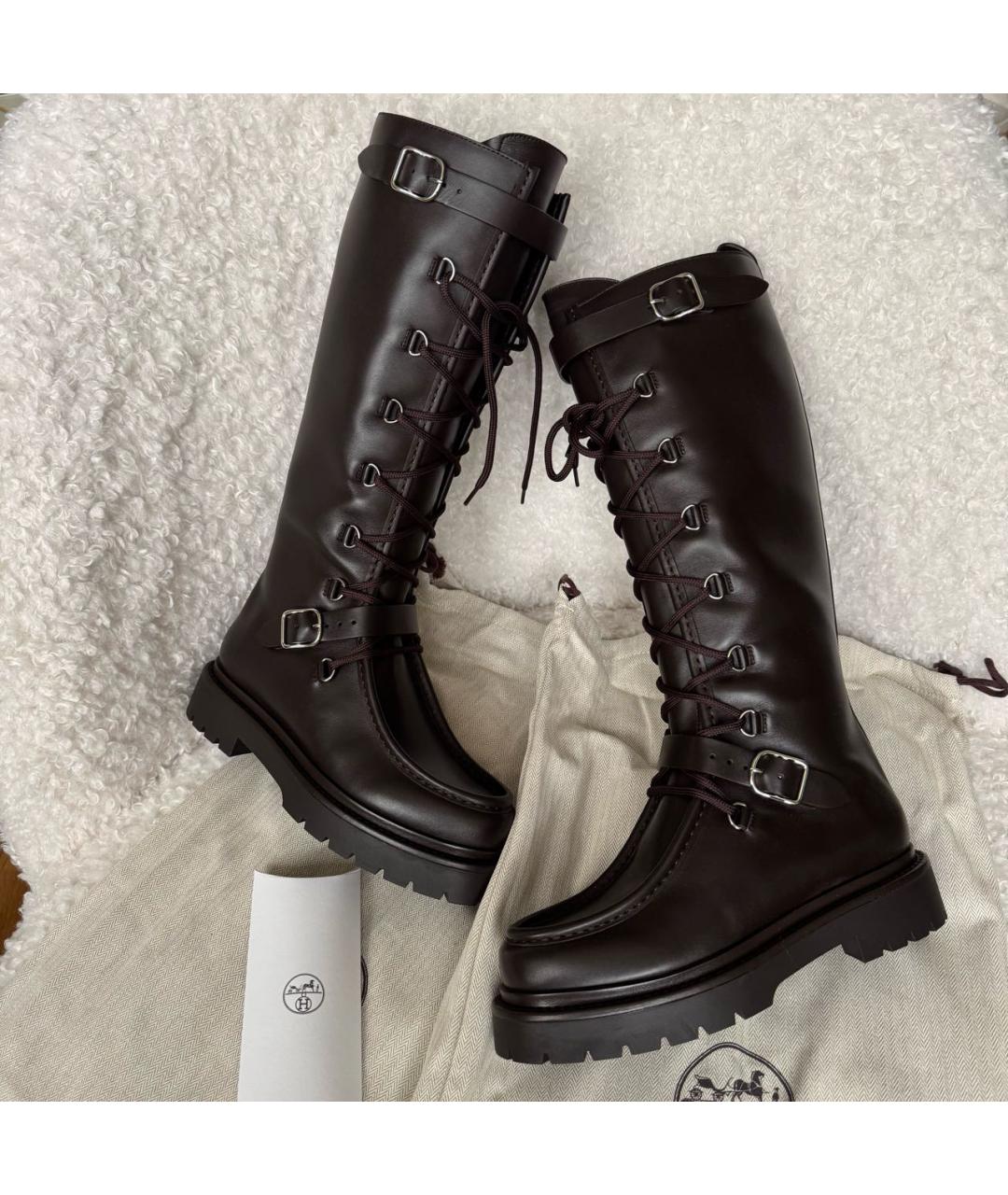 HERMES Коричневые кожаные сапоги, фото 2