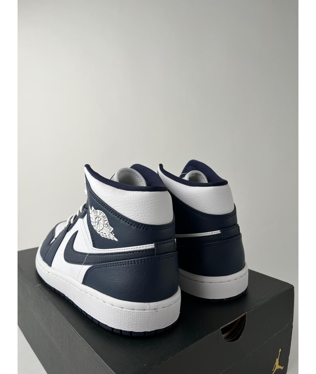 JORDAN Темно-синие кожаные высокие кроссовки / кеды, фото 4