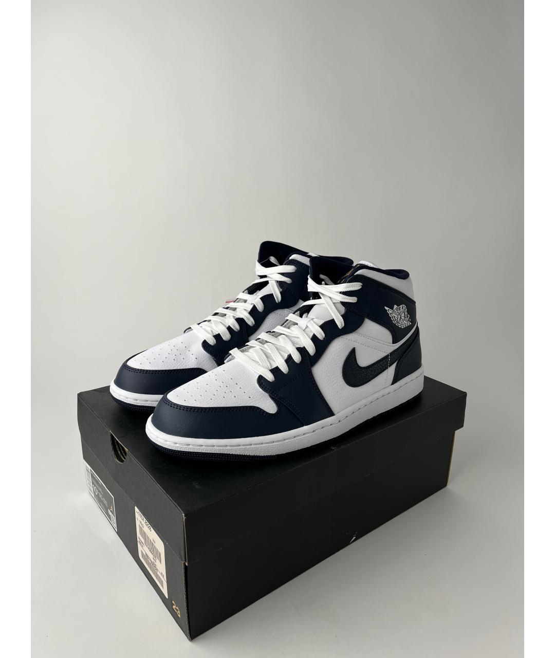 JORDAN Темно-синие кожаные высокие кроссовки / кеды, фото 2