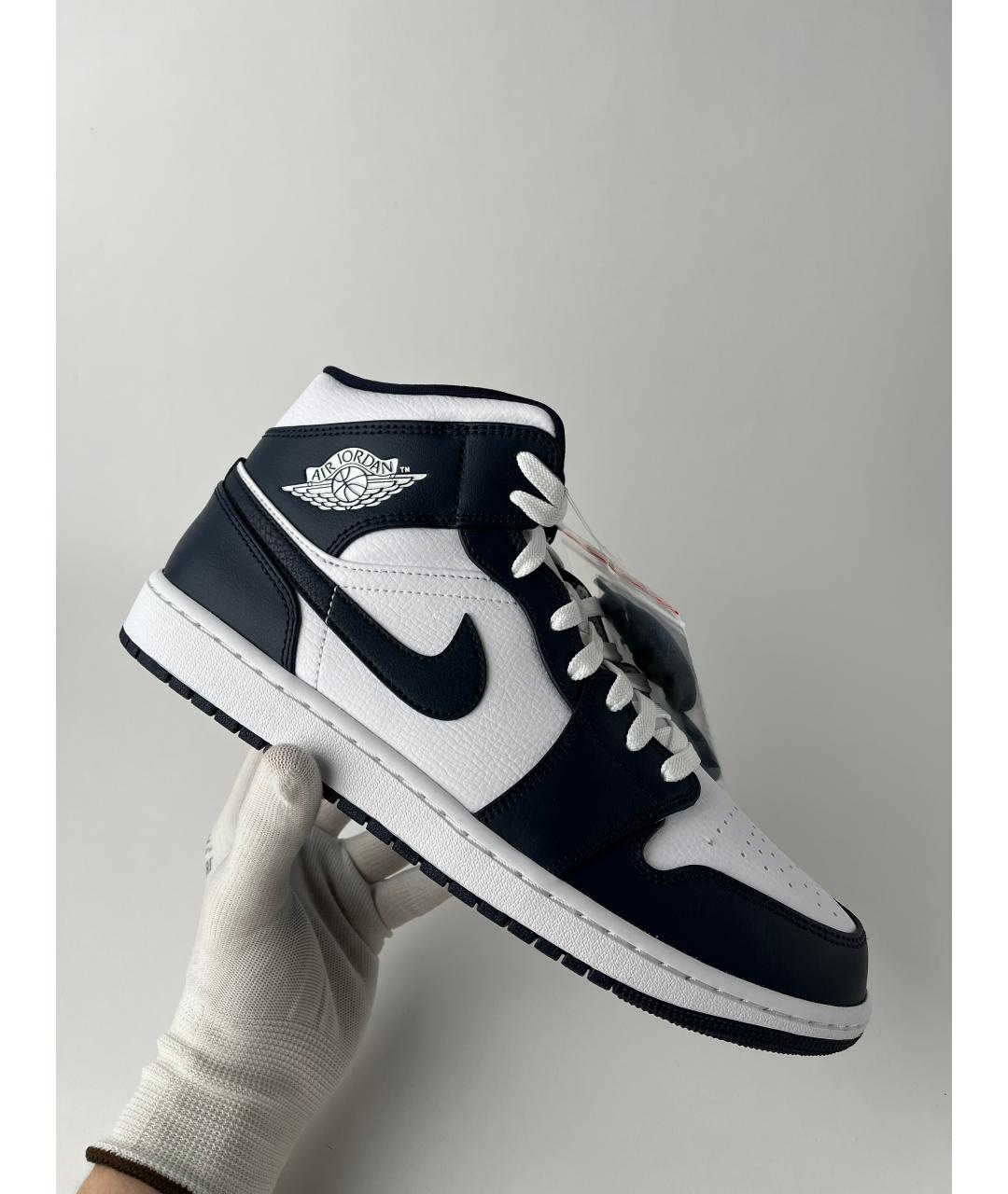 JORDAN Темно-синие кожаные высокие кроссовки / кеды, фото 5