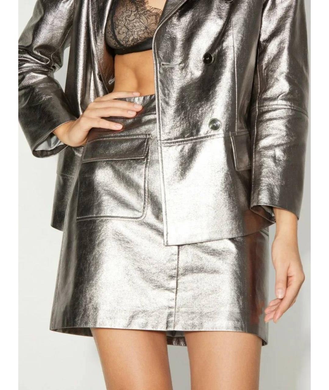 12 STOREEZ Серебряная полиэстеровая юбка мини, фото 5