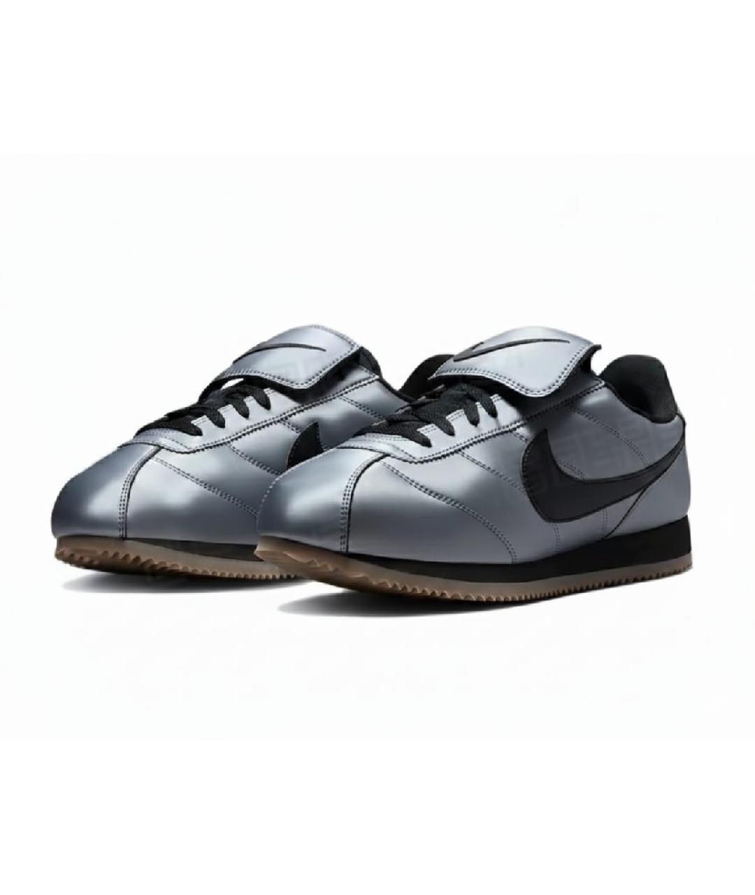 NIKE Серебряные низкие кроссовки / кеды из искусственной кожи, фото 2