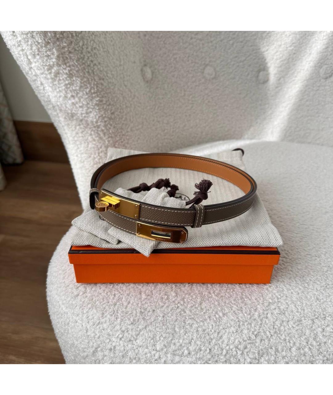 HERMES Серый кожаный ремень, фото 2