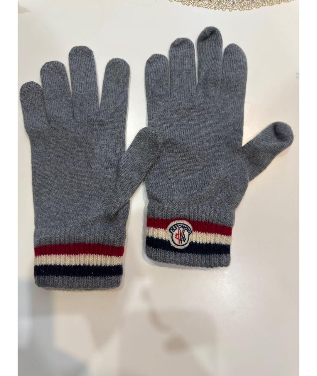 MONCLER Серые шерстяные перчатки, фото 4