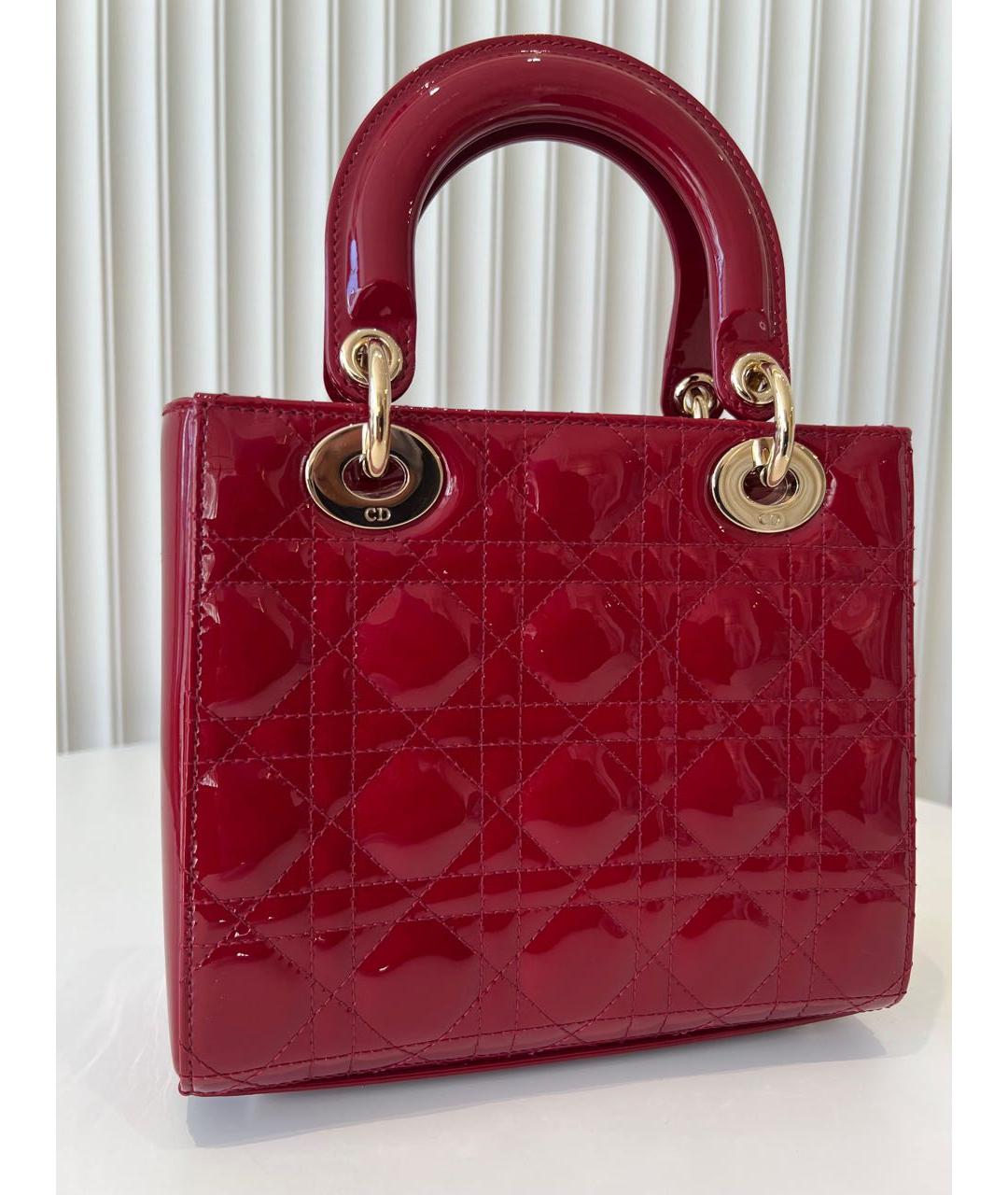 CHRISTIAN DIOR Бордовая сумка с короткими ручками из лакированной кожи, фото 9