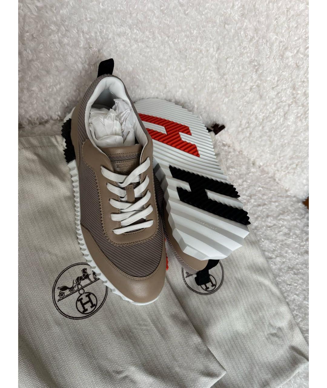 HERMES Бежевые кожаные низкие кроссовки / кеды, фото 5