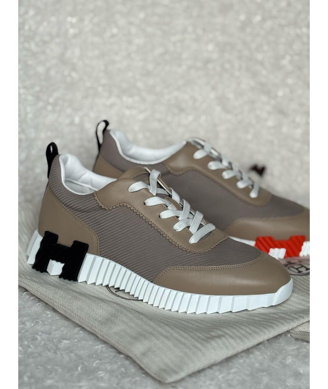 HERMES Бежевые кожаные низкие кроссовки / кеды, фото 6