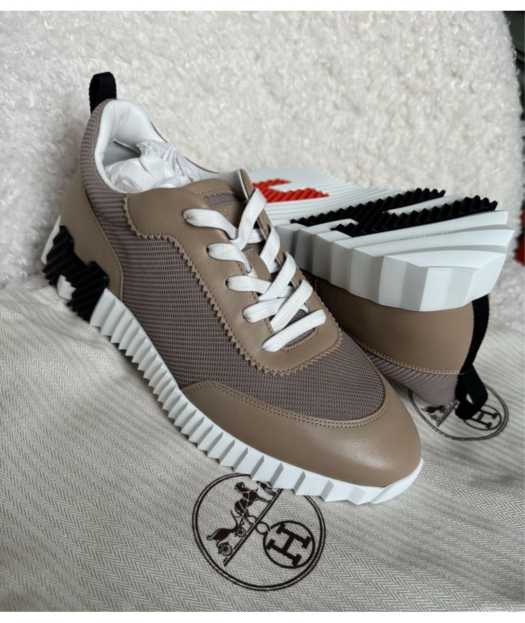 HERMES Бежевые кожаные низкие кроссовки / кеды, фото 2