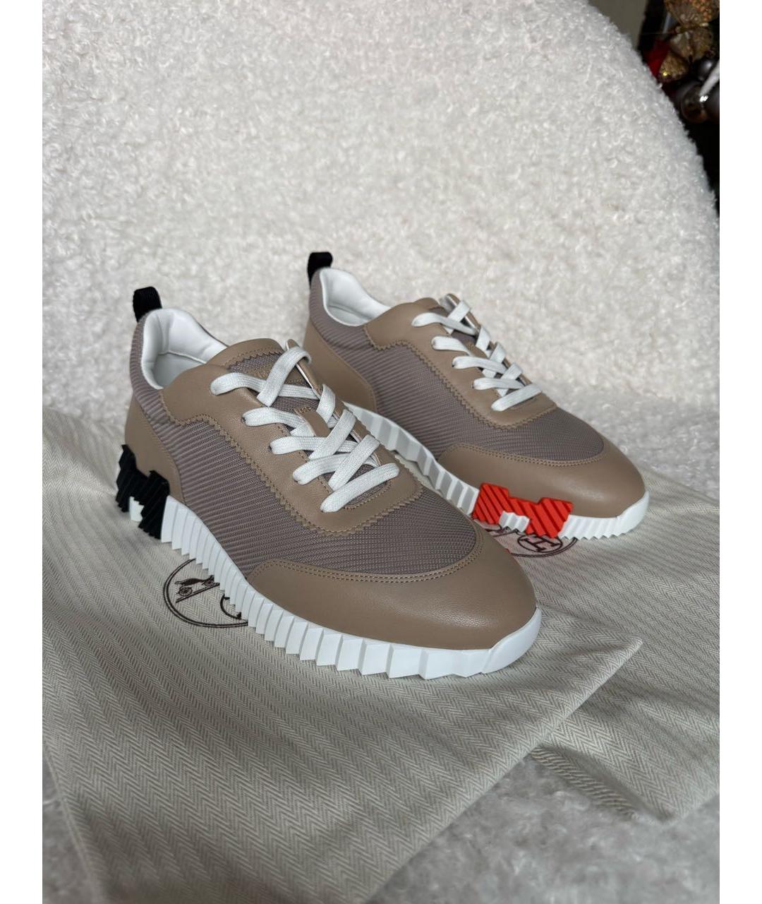 HERMES Бежевые кожаные низкие кроссовки / кеды, фото 4