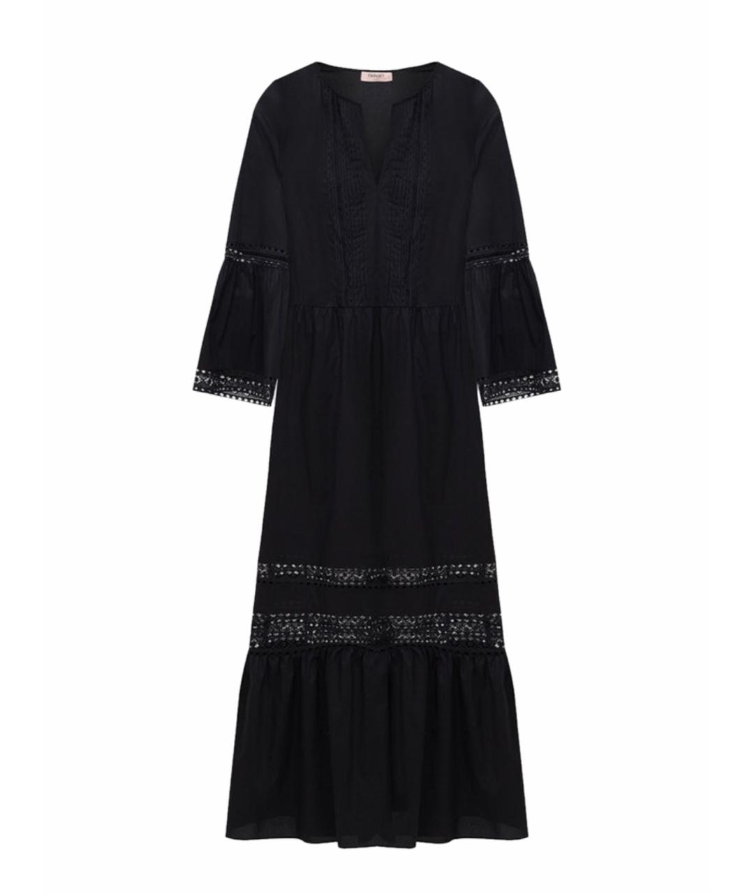 TWIN-SET Черное хлопковое повседневное платье, фото 1