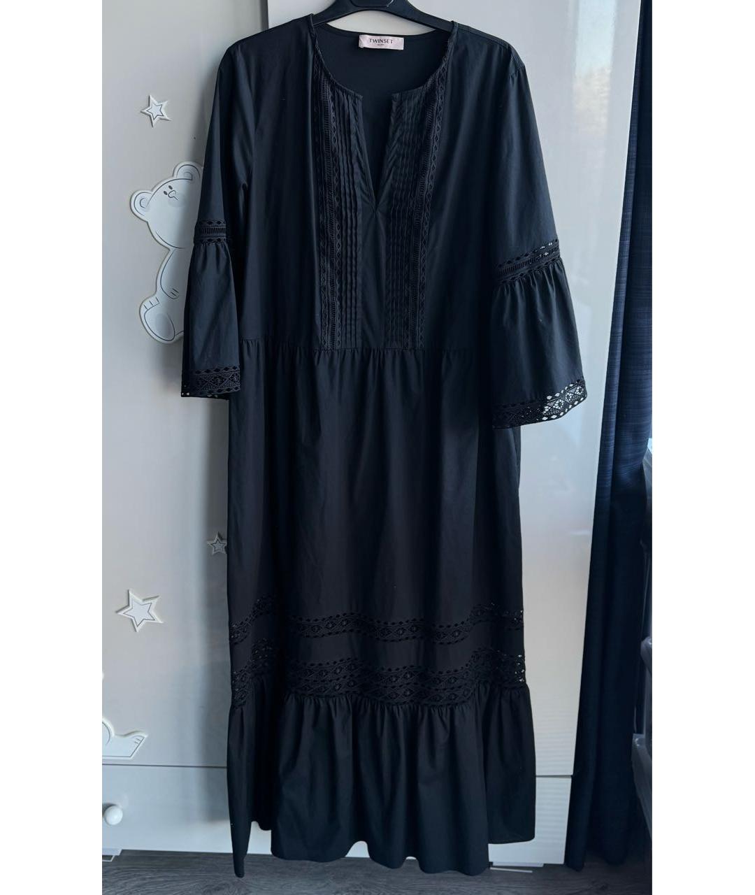 TWIN-SET Черное хлопковое повседневное платье, фото 3