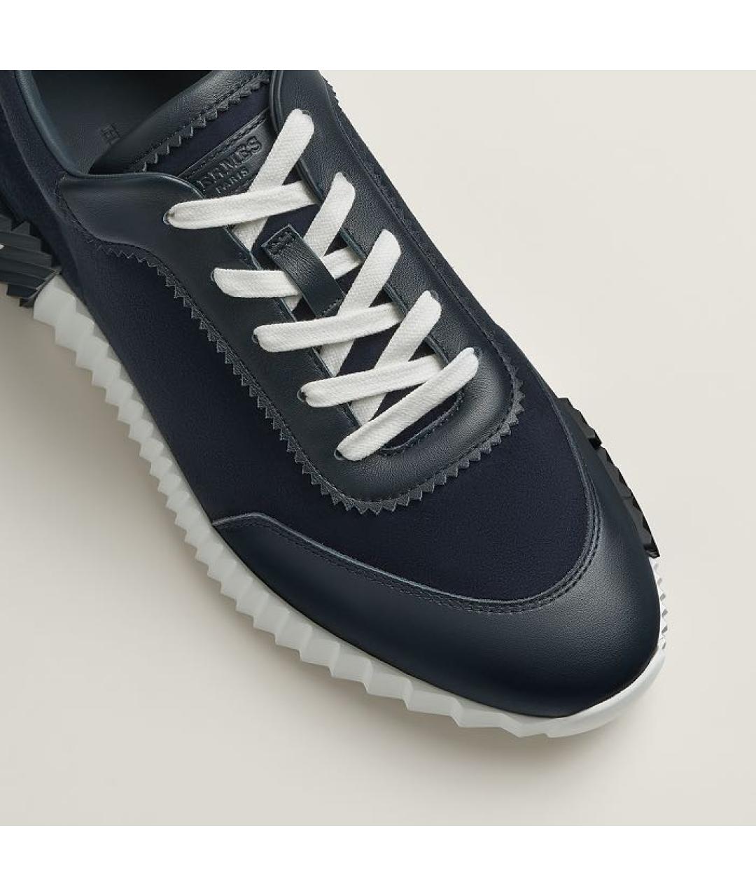 HERMES Темно-синие кожаные низкие кроссовки / кеды, фото 6