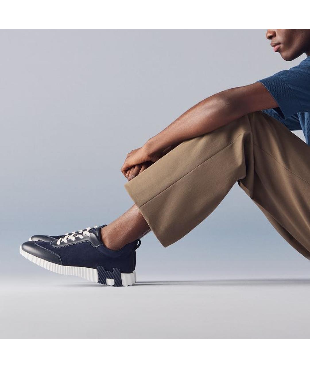 HERMES Темно-синие кожаные низкие кроссовки / кеды, фото 3