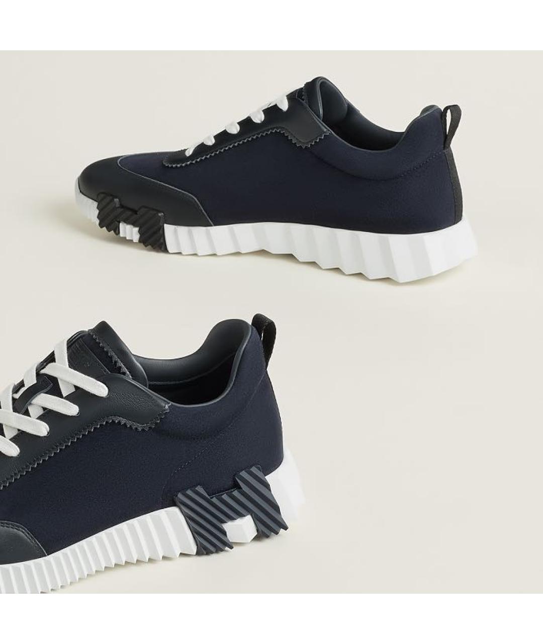 HERMES Темно-синие кожаные низкие кроссовки / кеды, фото 5