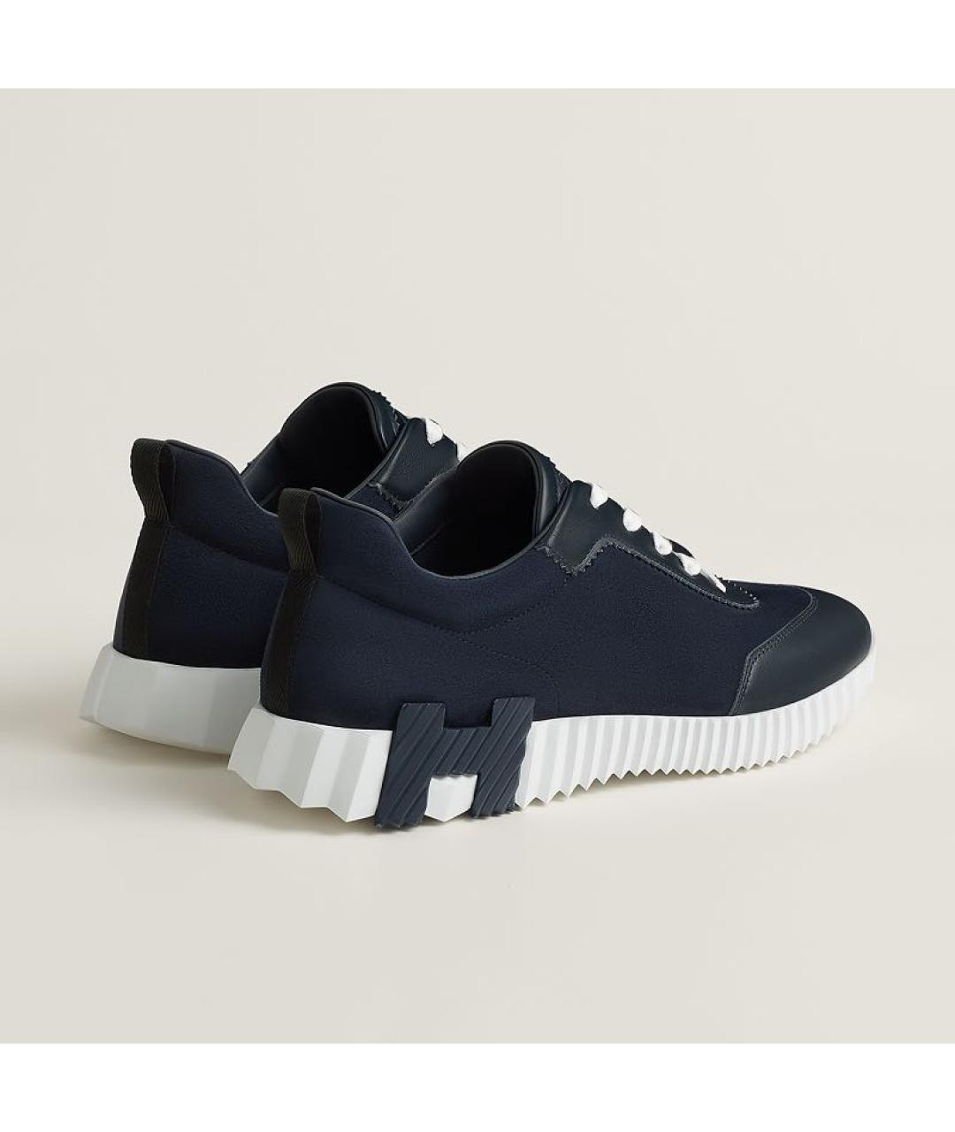 HERMES Темно-синие кожаные низкие кроссовки / кеды, фото 4