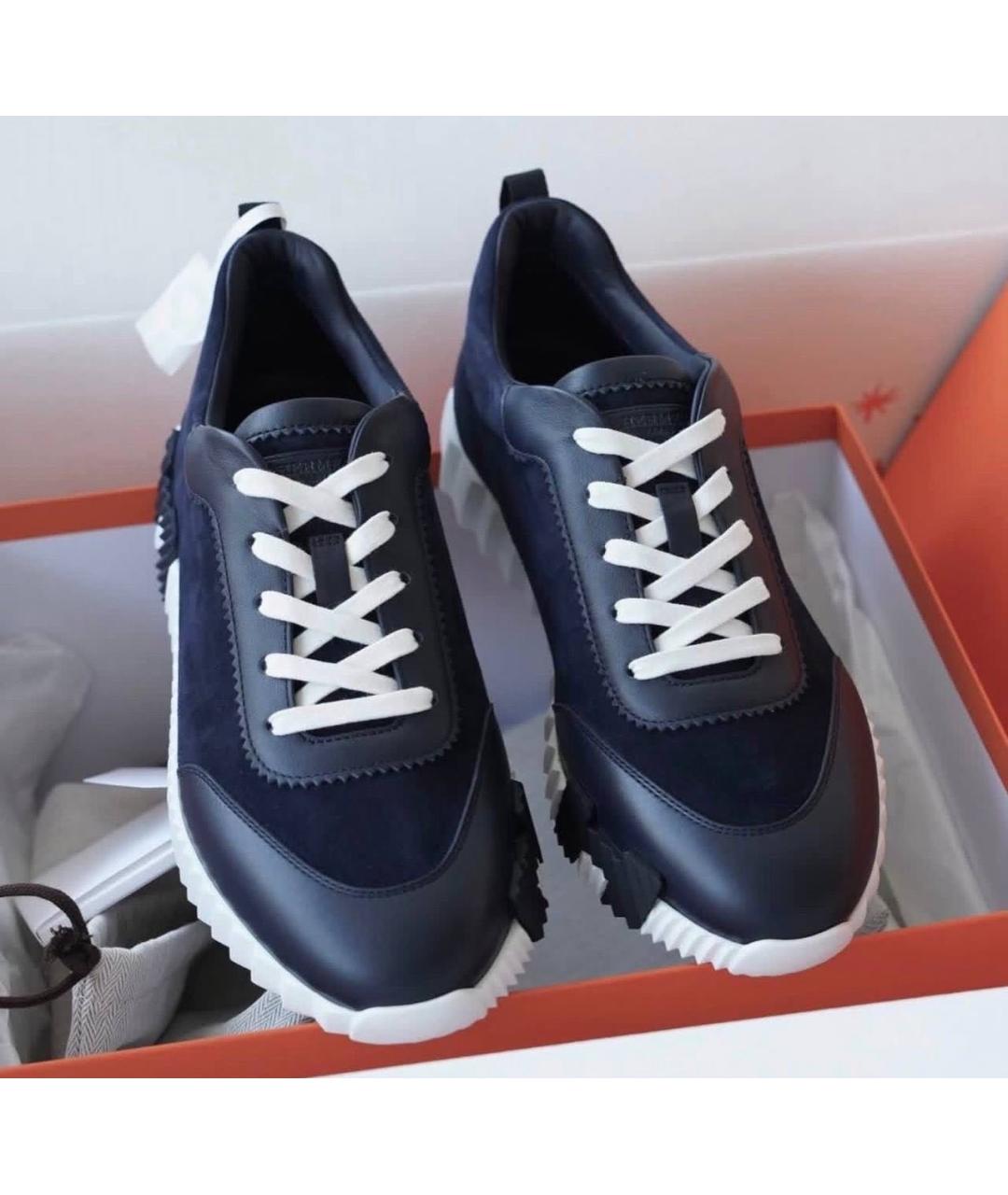 HERMES Темно-синие кожаные низкие кроссовки / кеды, фото 7