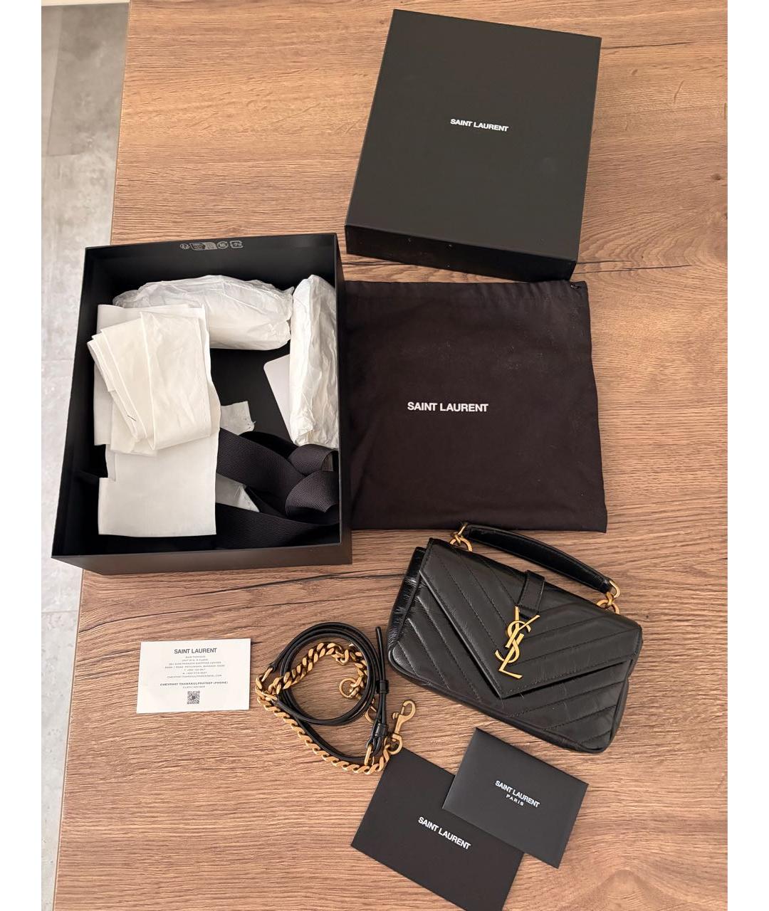 SAINT LAURENT Черная кожаная сумка через плечо, фото 6