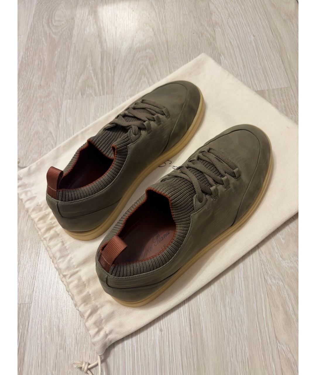LORO PIANA Хаки нубуковые низкие кроссовки / кеды, фото 3