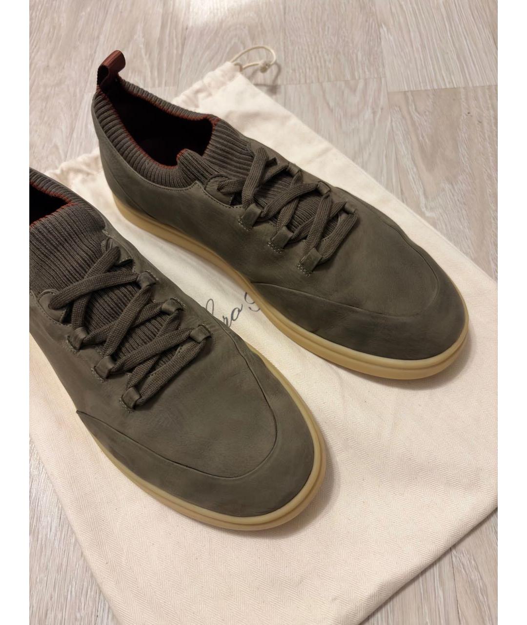 LORO PIANA Хаки нубуковые низкие кроссовки / кеды, фото 6