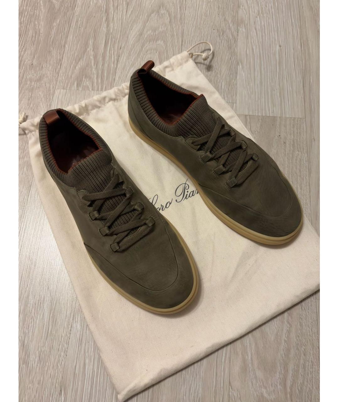 LORO PIANA Хаки нубуковые низкие кроссовки / кеды, фото 5