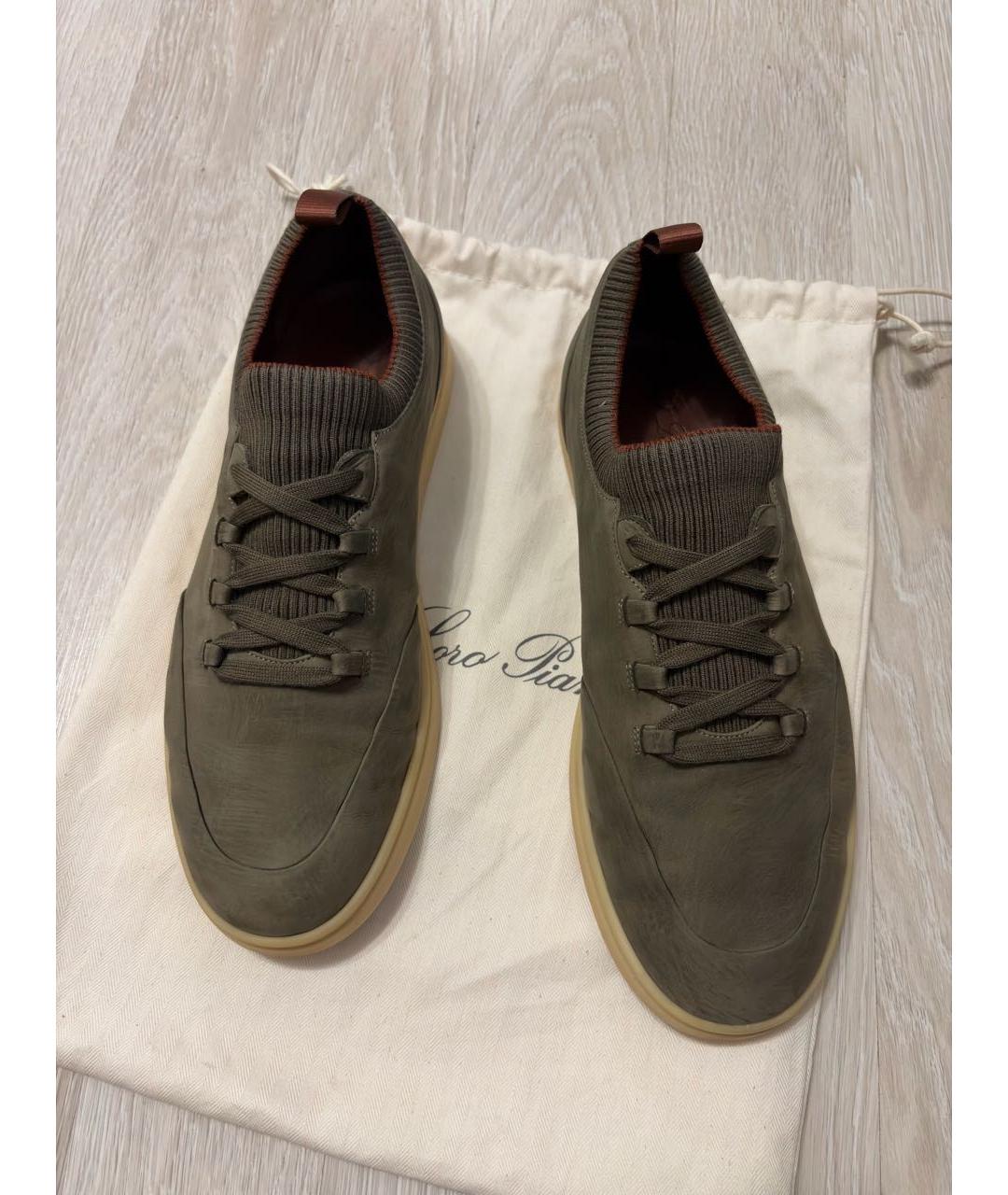 LORO PIANA Хаки нубуковые низкие кроссовки / кеды, фото 2